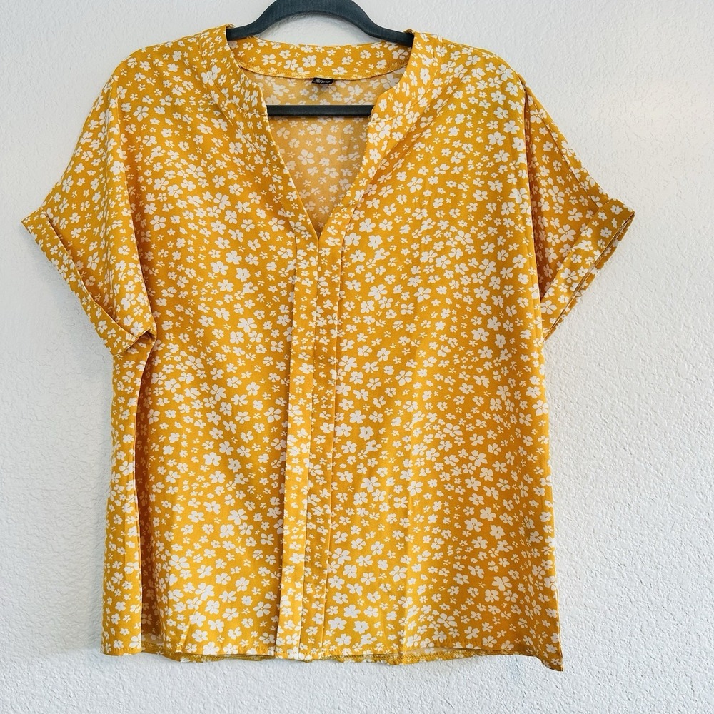 SHEIN Yellow Floral Print Blouse Size XL